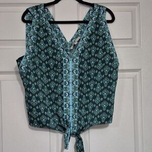 LOFT Teal and Blue Patterned Blouse